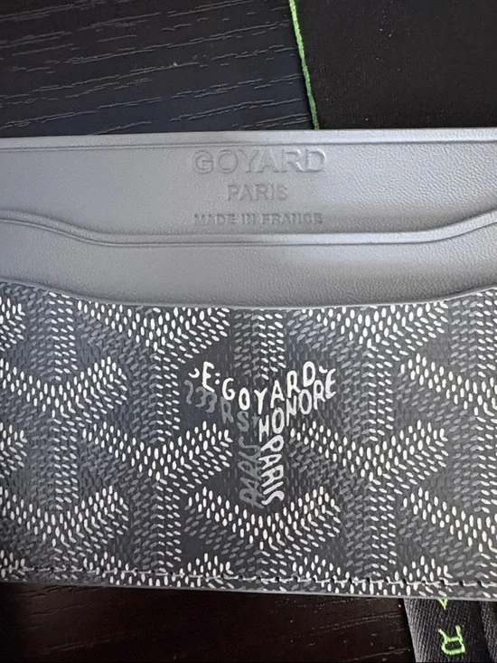 Goyard Grey and Black Goyardine Card Holder with Yellow Box Accents - Picture 3 of 5